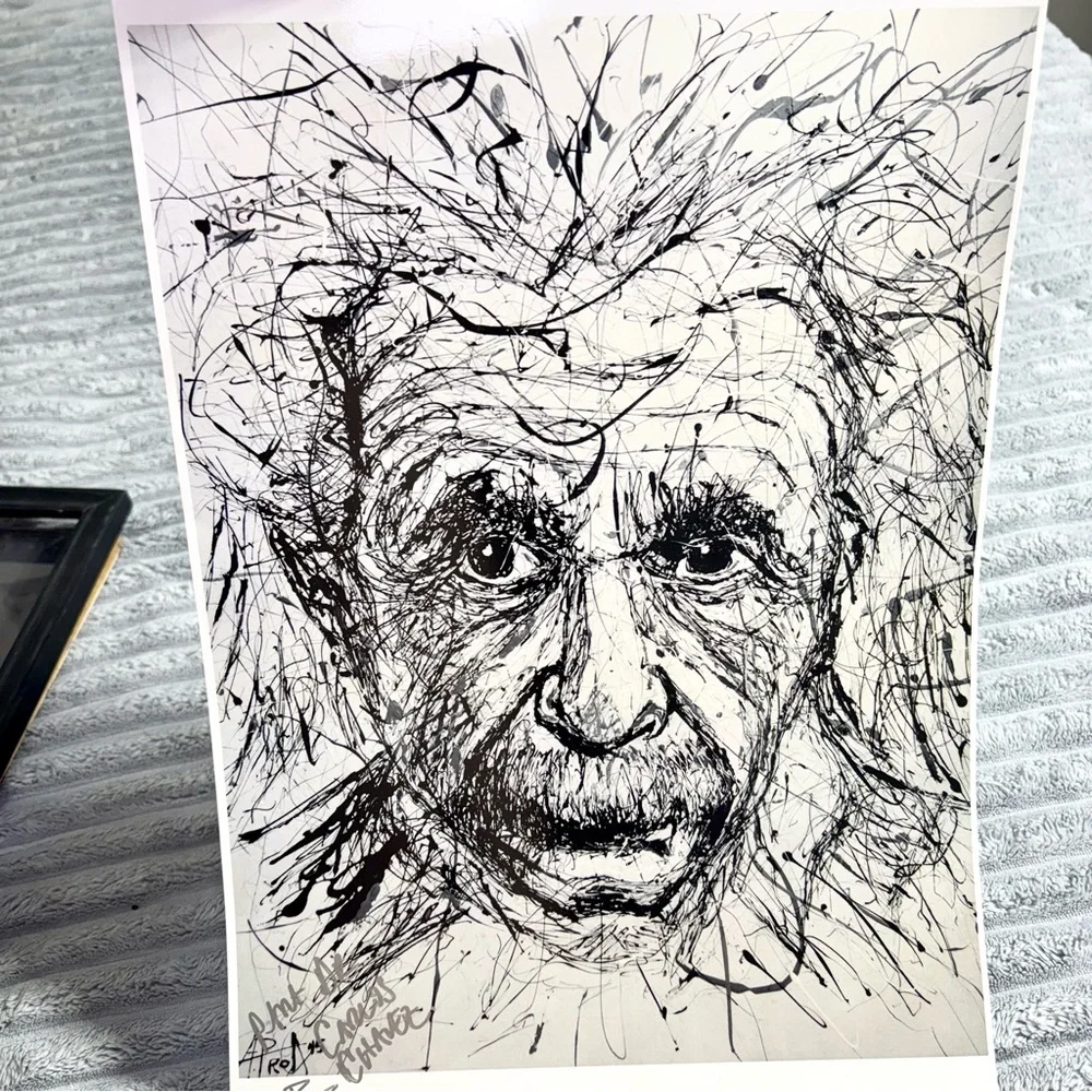 Albert Einstein,‎ rendered in a dynamic, scribble-art style print portrait wall